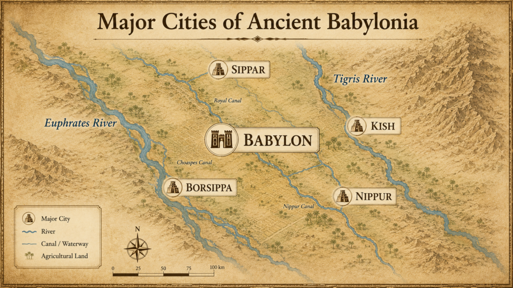 Major cities of Ancient Babylonian map