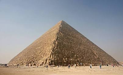 The Great Pyramid of Giza in Egypt under a clear blue sky, a monument built millennia before Cleopatra VII was born.